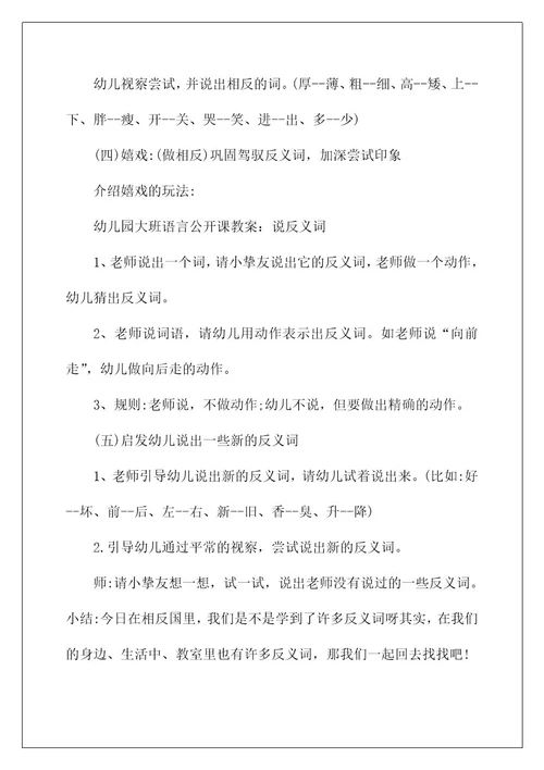 大班语言公开课教案《反义词》