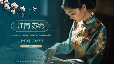 非遗文化江南苏绣PPT模板下载