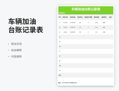 简约风车辆加油台账记录表