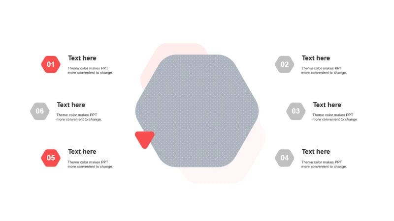 红色六边形扁平6项PPT列表