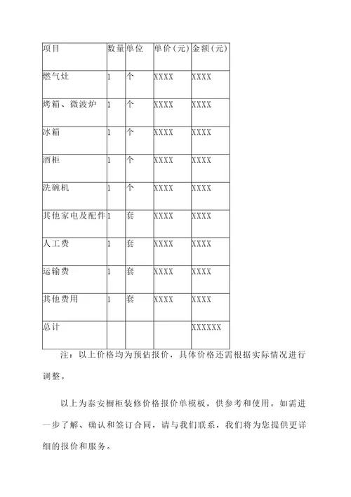 泰安橱柜装修价格报价单