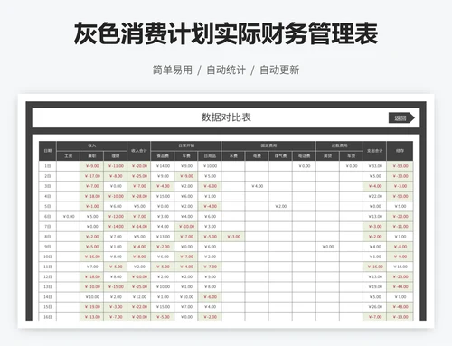 灰色消费计划实际财务管理表
