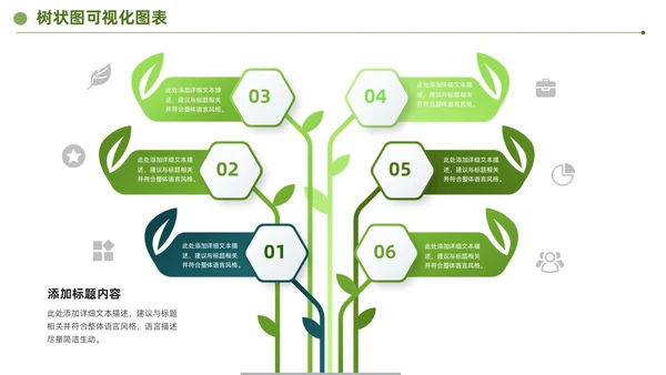 绿色商务通用树状可视分析图表PPT模板