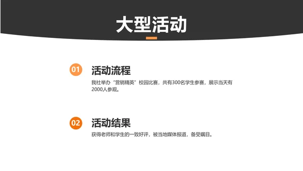 简约风黑橙色社团汇报报告PPT