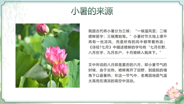 绿色清新中国风二十四节气之小暑带内容PPT模板