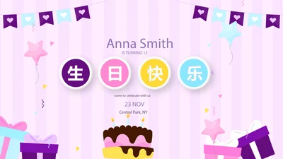粉色生日快乐电子相册动态PPT模板