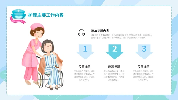 蓝绿色手绘插画风医药医疗护理行业工作汇报PPT
