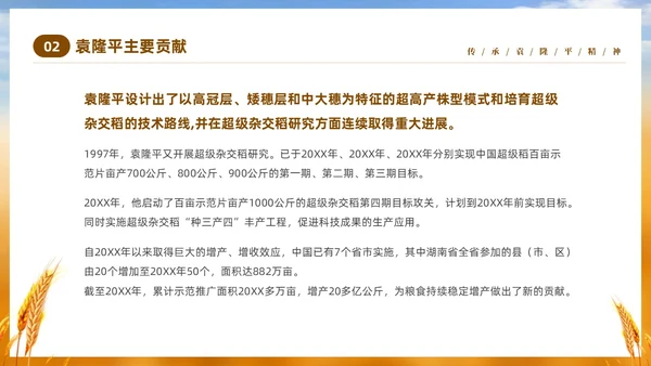 黄色实拍稻穗522纪念杂交水稻之父袁隆平主题班会PPT纪念袁隆平