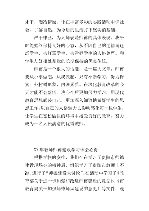 XX年教师师德建设学习体会心得