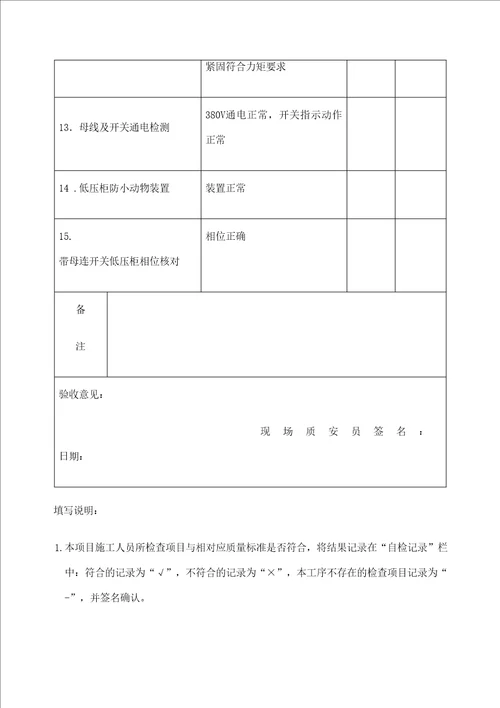 电气设备安装记录表