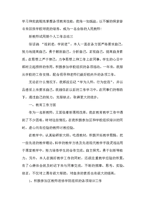 新教师试用期个人工作总结2021