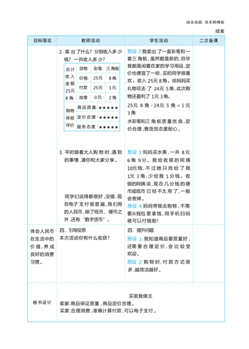 综合实践  欢乐购物街（大单元教学设计）-2024-2025学年一年级下册数学人教版（2024）
