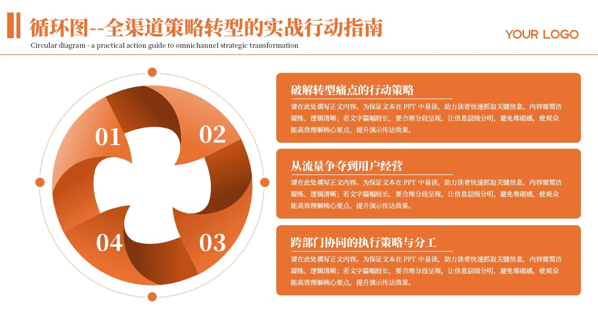 橙色商务风3项循环PPT单页