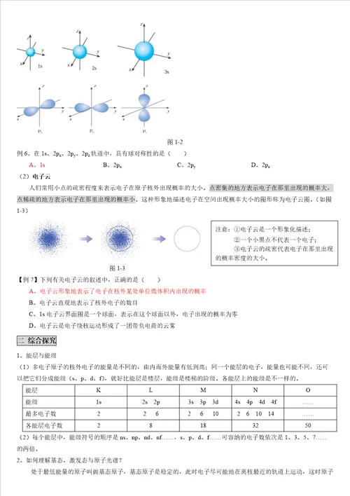 第一章原子结构模型知识点及练习选修鲁科版