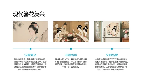 黄绿色国画新中式中国传统文化簪花PPT模板