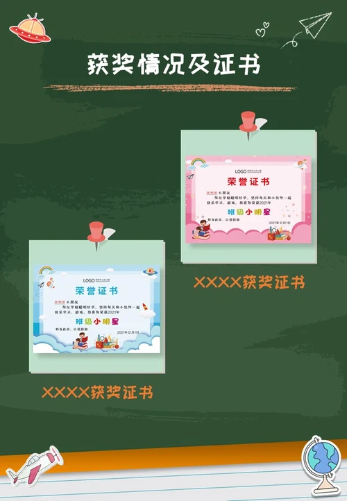 绿色黑板贴纸可爱卡通活泼风小升初个人简历介绍学校PPT模板