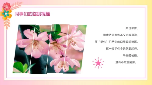 暖色系卡通剪纸风花卉相册庆祝退休欢送会PPT模板