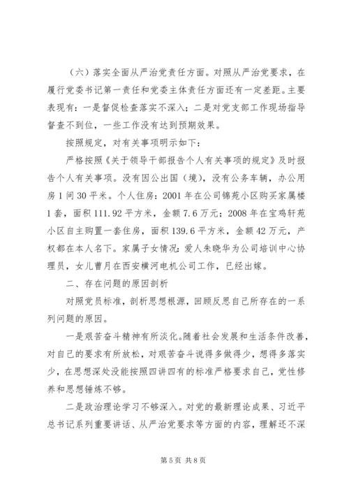 煤业书记对照准则条例合格党员对照检查材料.docx