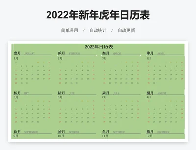2022年新年虎年日历表
