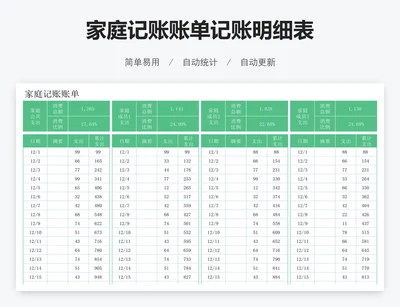 家庭记账账单记账明细表