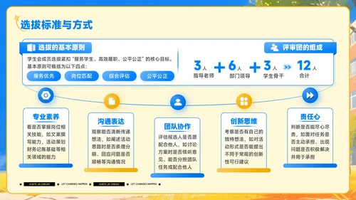 蓝黄色插画风学生会招新PPT模板
