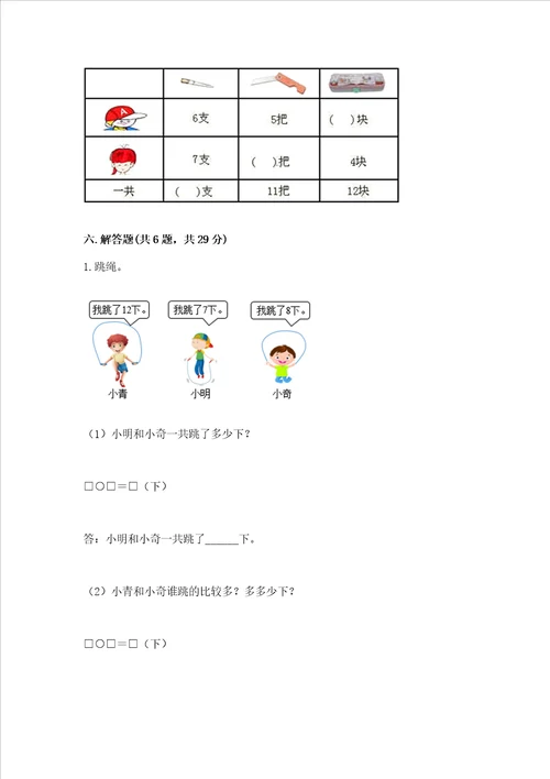 冀教版一年级上册数学第九单元 20以内的减法 测试卷附答案a卷