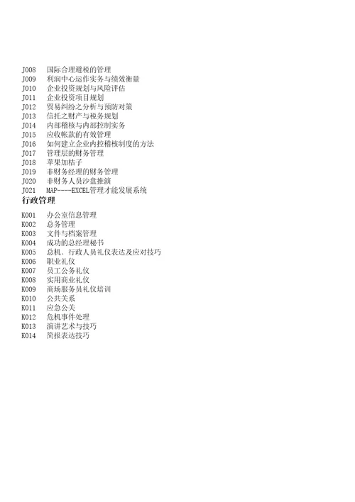 通用培训课程分类清单