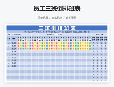 员工三班倒排班表