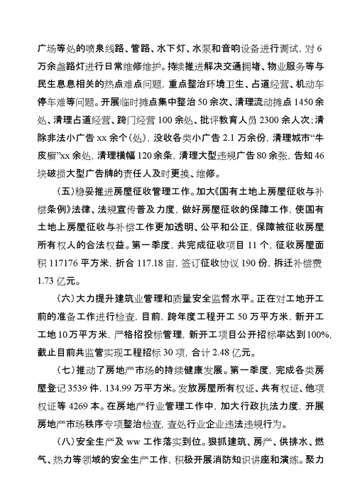住建局某年第一季度工作进展情况汇报