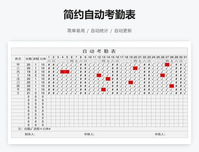 简约自动考勤表