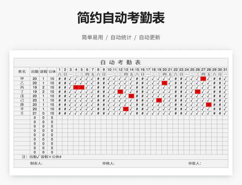 简约自动考勤表