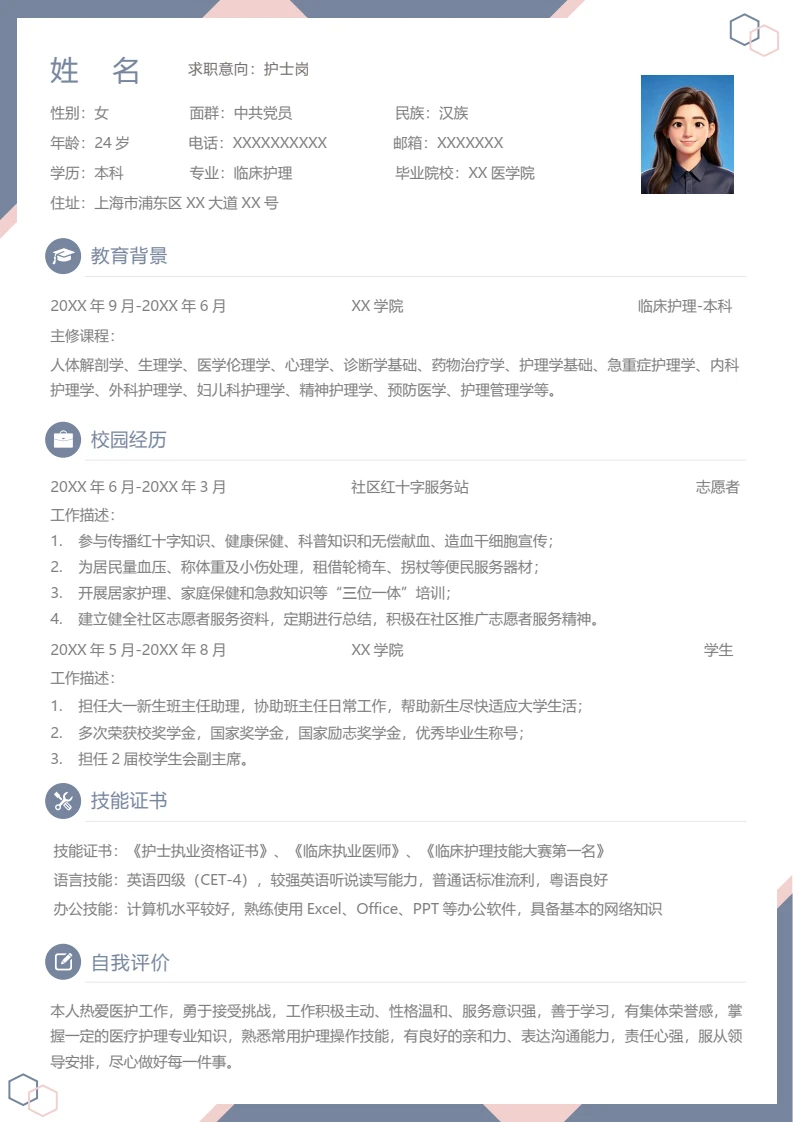 高端灰色临床护理专业个人简历求职简历护士岗位通用模版