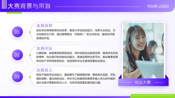 紫色商务风大学生创新创业大赛PPT
