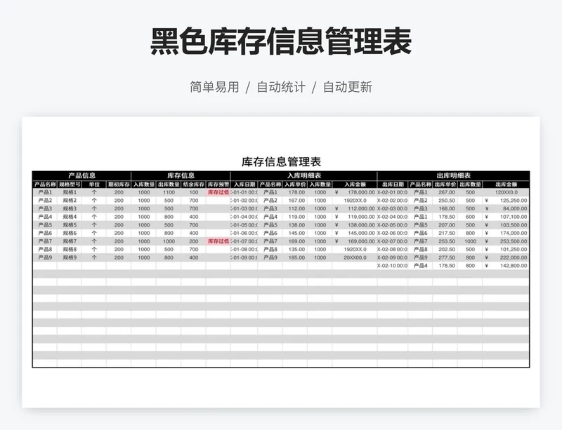 黑色库存信息管理表