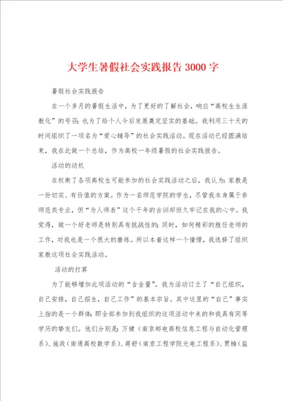 大学生暑假社会实践报告3000字