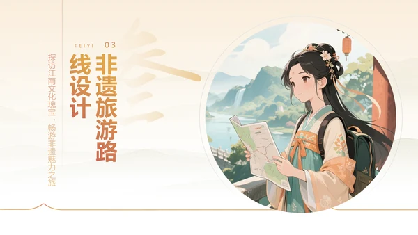 黄色国风非遗旅游路线策划PPT模板