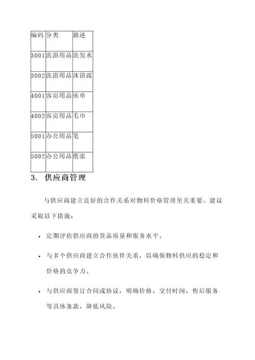 酒店物料价格管理方案