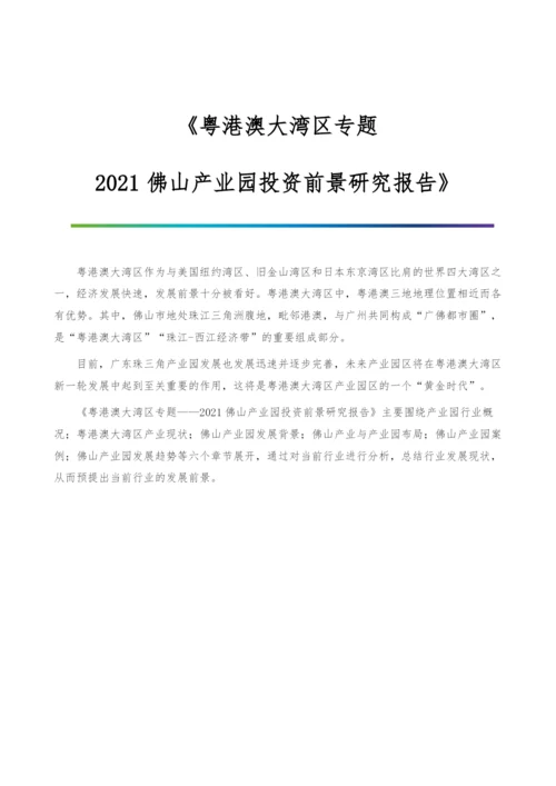 《粤港澳大湾区专题-2021佛山产业园投资前景研究报告》.docx