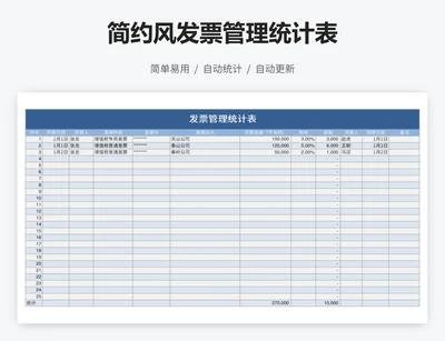 简约风发票管理统计表