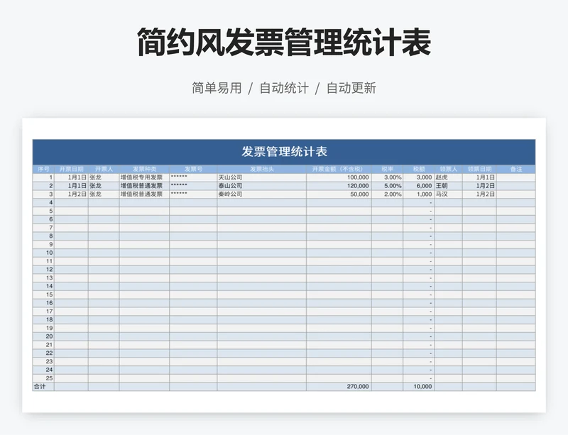 简约风发票管理统计表