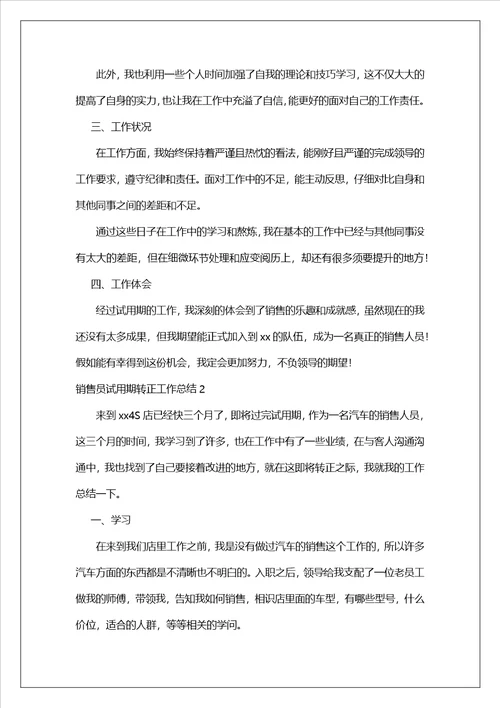 销售员试用期转正工作总结