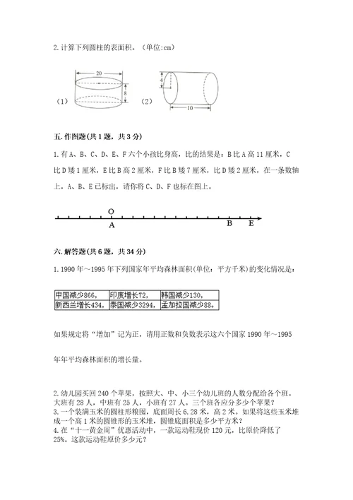 小学六下数学试卷完美版