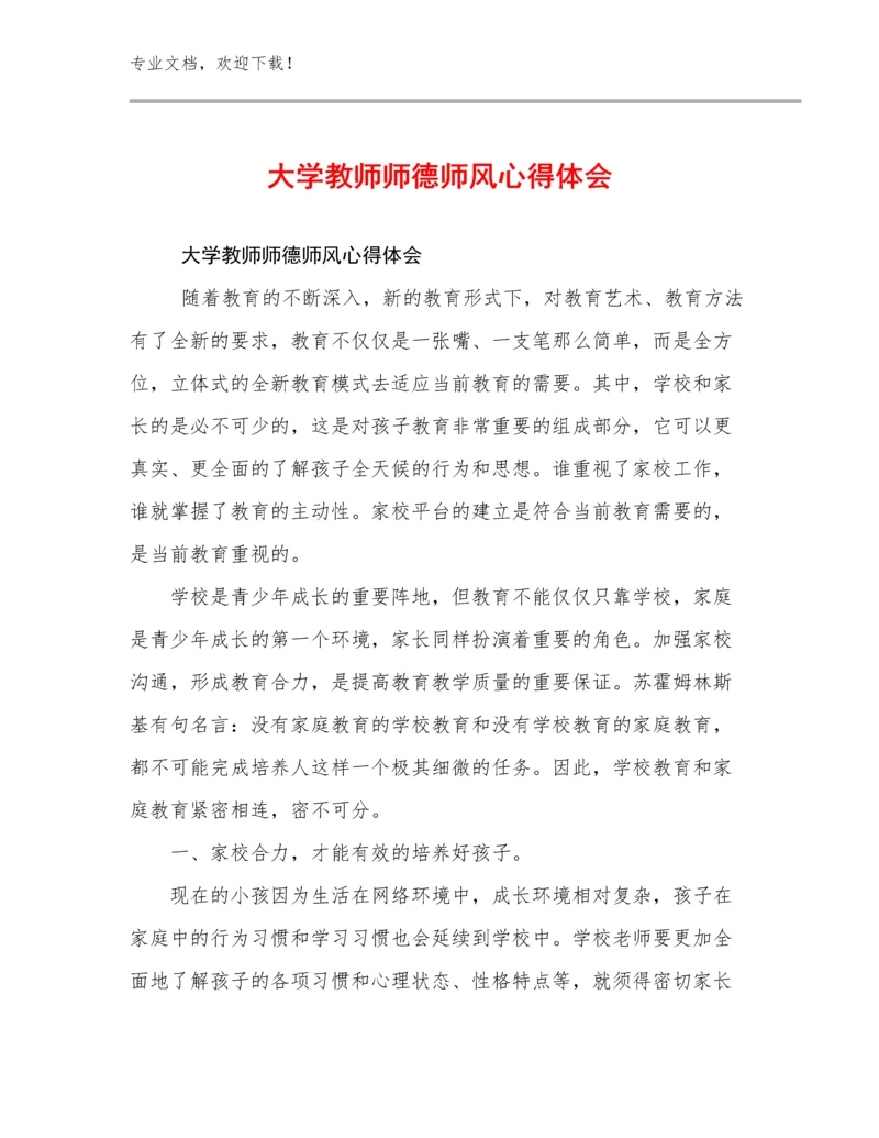 大学教师师德师风心得体会优选例文21篇文档选编.docx