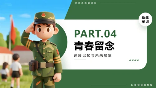 绿色3D卡通风新生入学军训记录PPT模板