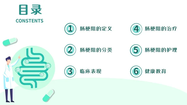 绿色简约医疗肠梗阻疑难病例讨论清新插画风内容型PPT