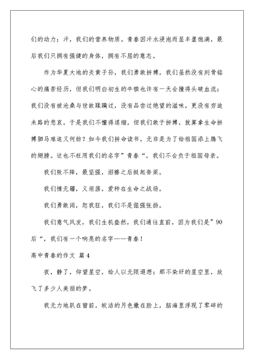 2022关于高中青春的作文汇总七篇