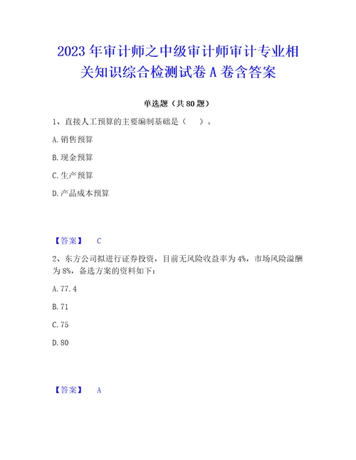 2023年审计师之中级审计师审计专业相关知识综合检测试卷a卷含答案