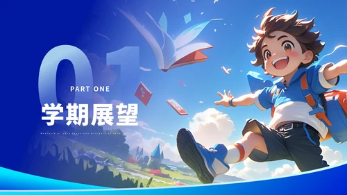 蓝色卡通风格开学第一课ppt模板