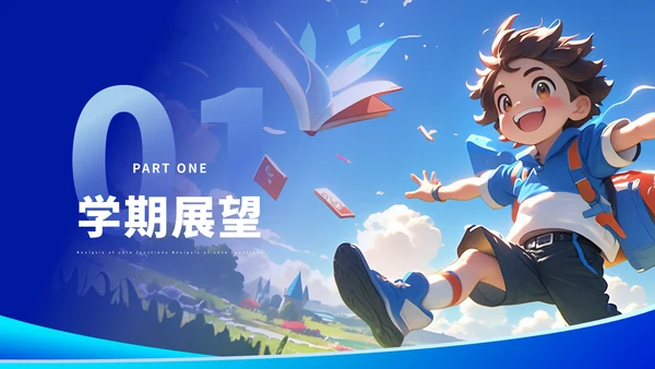 蓝色卡通风格开学第一课ppt模板