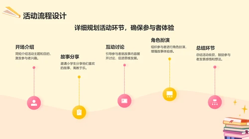黄色插画风小学故事分享会PPT模板